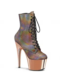 Adore Rose Gold Hologram Fishnet Ankle Boots