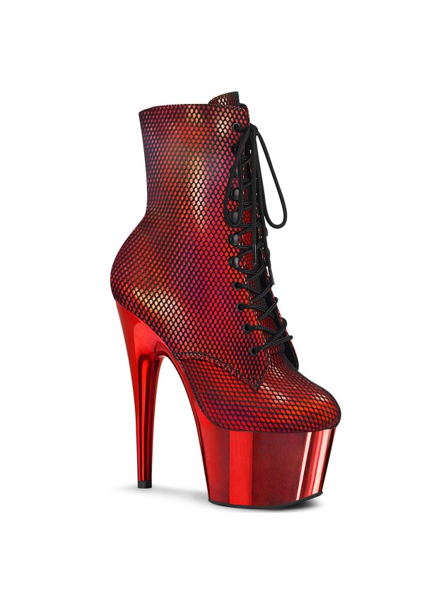 Adore Red Hologram Fishnet Ankle Boots