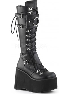 Kera Black Platform Knee High Buckled Boots