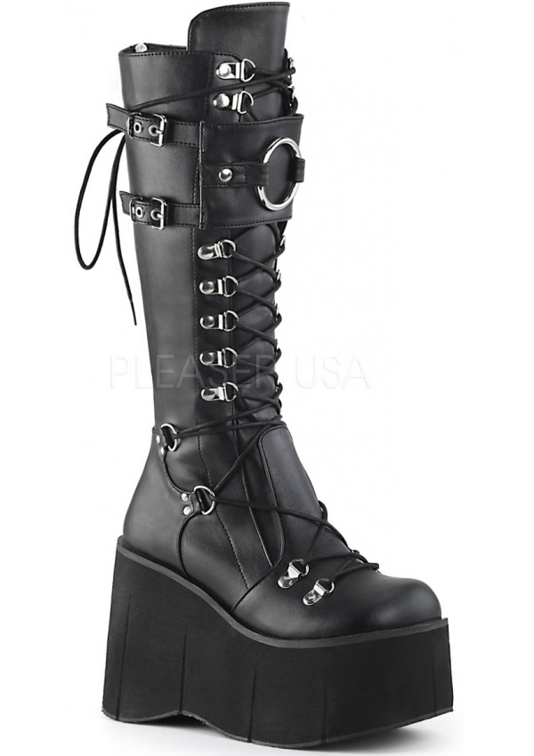 Kera Black Platform Knee High Buckled Boots