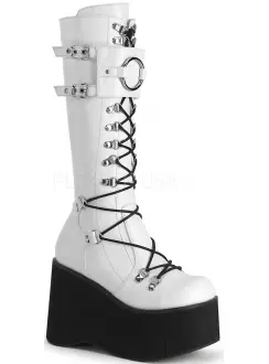 Kera White Platform Knee High Buckled Boots