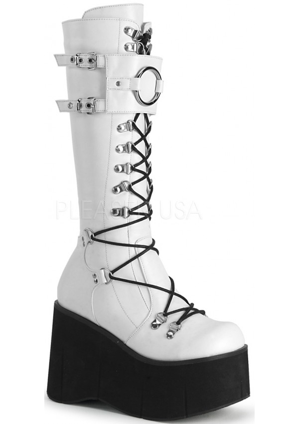 Kera White Platform Knee High Buckled Boots