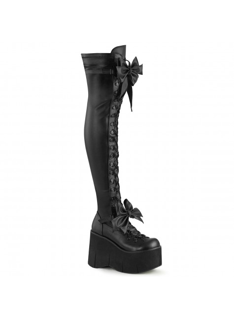 Kera Black Platform Thigh High Boots with Bow