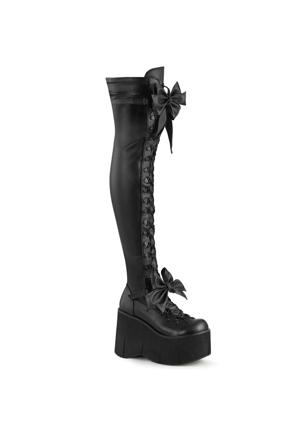 Kera Black Platform Thigh High Boots with Bow