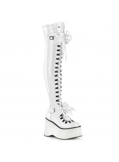 Kera White Patent Platform Thigh High Boots with Bow