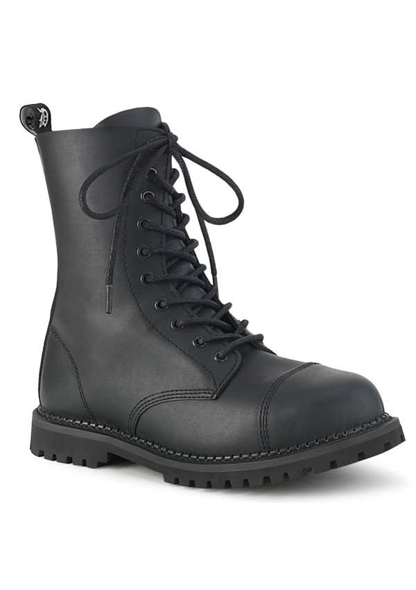 Riot 10-Eyelet Mens Vegan Leather Ankle Boots with Steel Toe