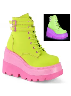 Lime Green and Pink Womens Ankle Boots