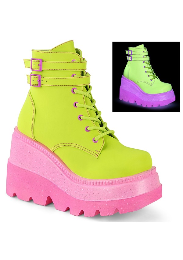 Lime Green and Pink Womens Ankle Boots