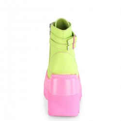 Lime Green and Pink Womens Ankle Boots