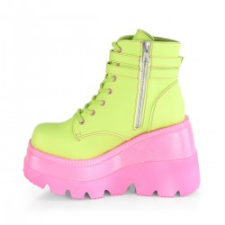 Lime Green and Pink Womens Ankle Boots
