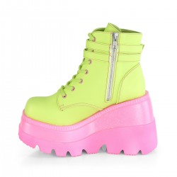 Lime Green and Pink Womens Ankle Boots