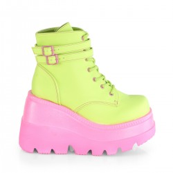 Lime Green and Pink Womens Ankle Boots