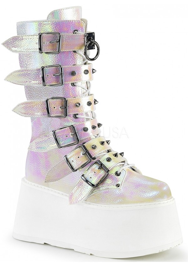 Damned Pearl Shimmer Buckled Boots for Women