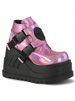 Stomp Pink Hologram Wedge Ankle Boots