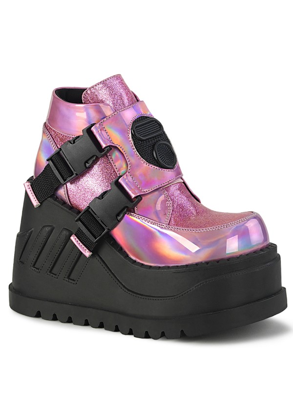 Stomp Pink Hologram Wedge Ankle Boots