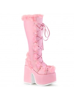 Pink Faux Fur Camel-311 Platform Knee Boot