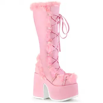 Pink Faux Fur Camel-311 Platform Knee Boot