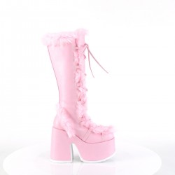 Pink Faux Fur Camel-311 Platform Knee Boot