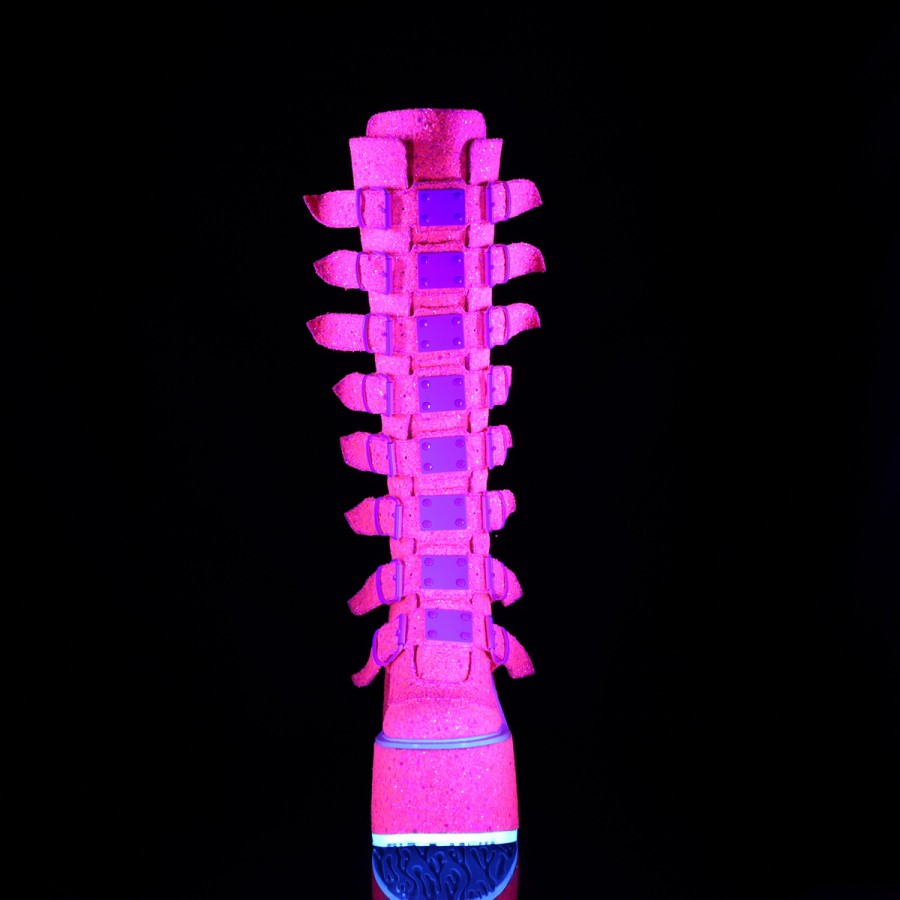 Swing Pink Glitter Women's Platform Boot - UV Reactive Boots