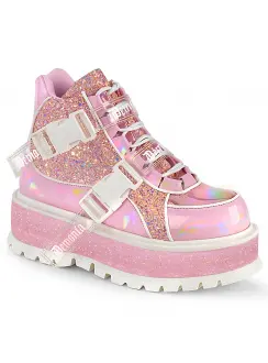 Slacker Pink Hologram Glitter Womens Ankle Boots