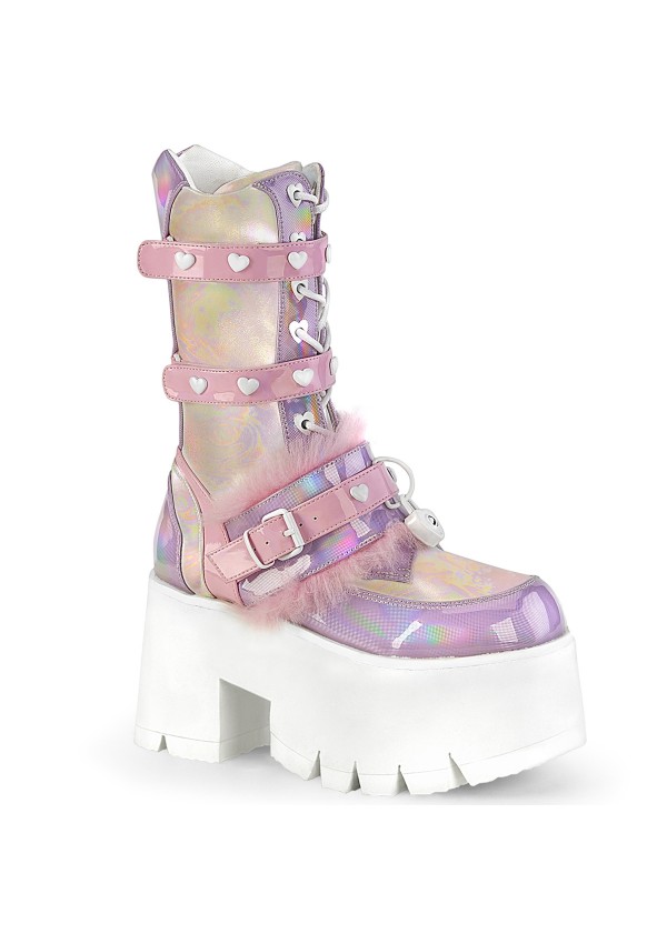 Ashes Heart Pink Mid-Calf Platform Boots