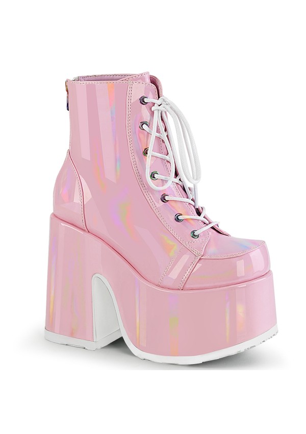 Pink Hologram Chunky Platform Ankle Boots