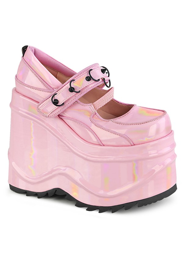 Wave Pink Hologram Spiked Platform Mary Jane