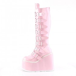 Swing Buckled Pink Hologram Womens Platform Boots