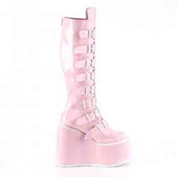 Swing Buckled Pink Hologram Womens Platform Boots