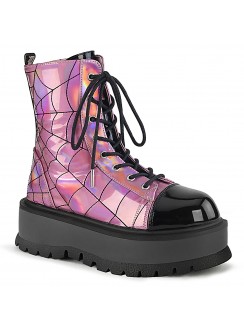 Spiderweb Pink Hologram Slacker Ankle Boots