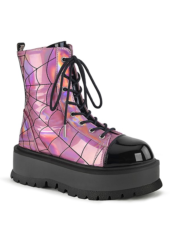 Spiderweb Pink Hologram Slacker Ankle Boots