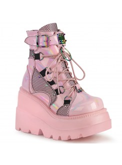 Pink Wedge Heel Shaker Ankle Boots