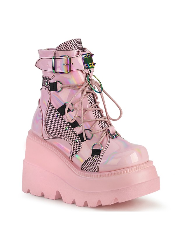 Pink Wedge Heel Shaker Ankle Boots