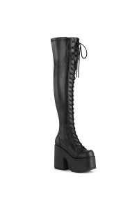 Camel Thigh High Chunky Platform Boots - Black Matte