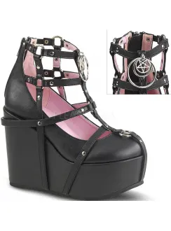 Pentagram Charm Poison Black Cage Wedge Gothic Shoes