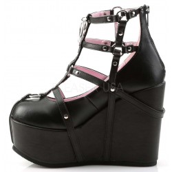 Pentagram Charm Poison Black Cage Wedge Gothic Shoes