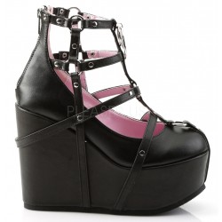 Pentagram Charm Poison Black Cage Wedge Gothic Shoes