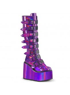 Swing Buckled Purple Hologram Womens Platform Boots