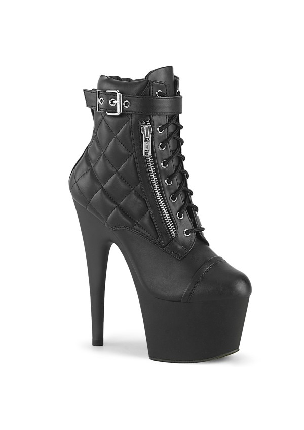 Adore Quilted Black Faux Leather Ankle Boots