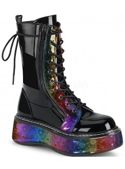 Emily Rainbow Hearts Platform Mid-Calf Boots