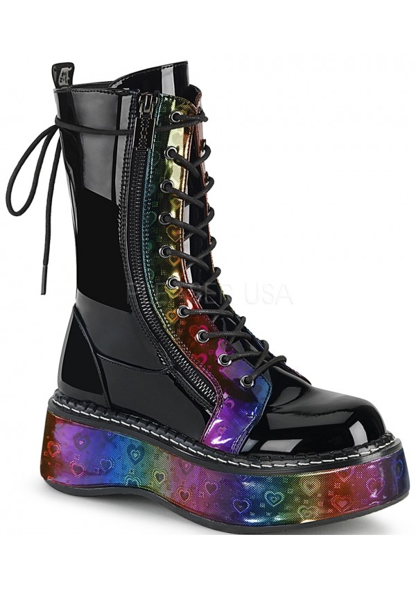 Emily Rainbow Hearts Platform Mid-Calf Boots