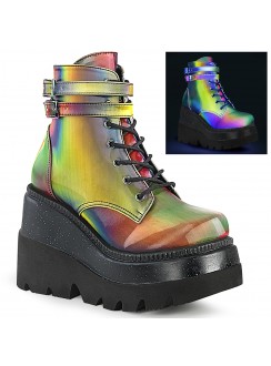 Rainbow Reflective Wedge Heel Womens Ankle Boots