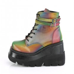 Rainbow Reflective Wedge Heel Womens Ankle Boots