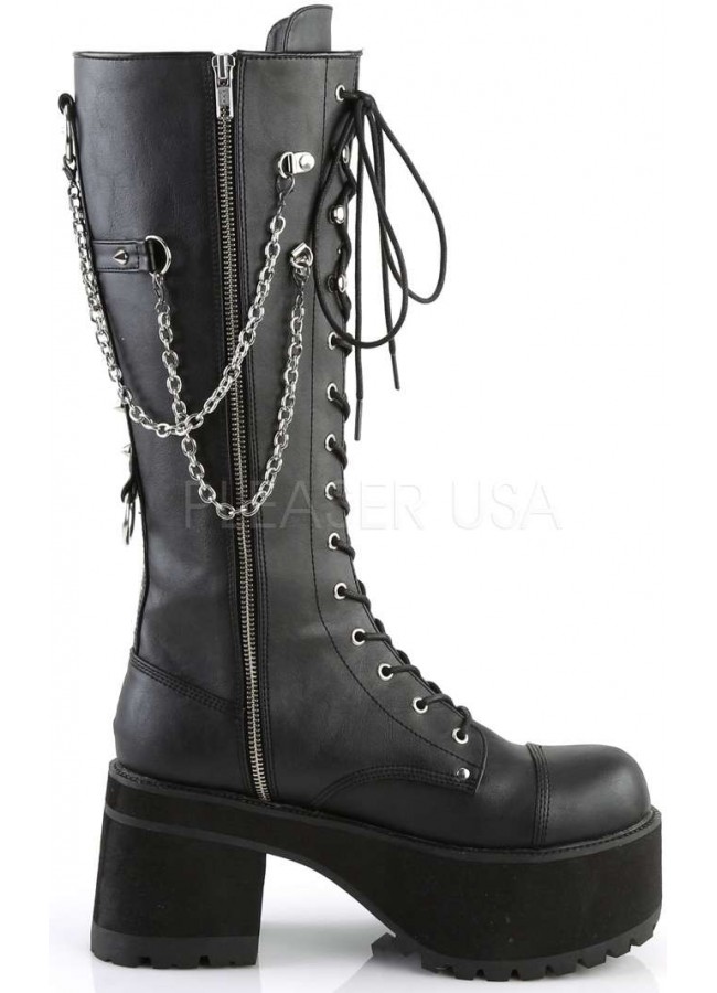 platform combat boots knee high