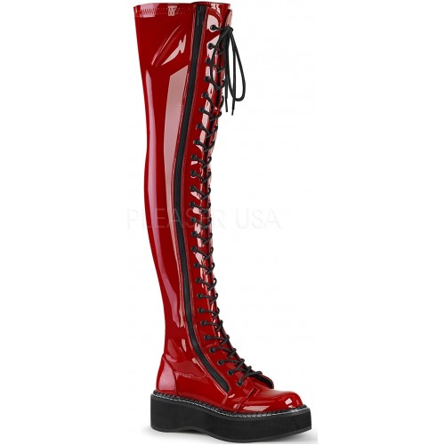 Emily Red Patent Thigh High Gothic Platform Boots Gothic Plus