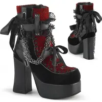 Charade Red and Black Lace Accent Ankle Boots