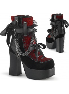 Charade Red and Black Lace Accent Ankle Boots