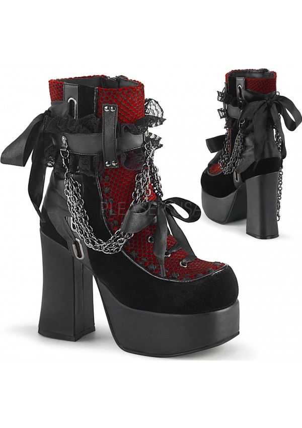 Charade Red and Black Lace Accent Ankle Boots