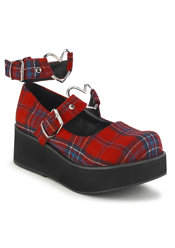 Sprite Red Plaid Heart Ring Platform Mary Jane