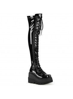 Shaker Black Patent Womens Thigh High Gothic Platform Boots